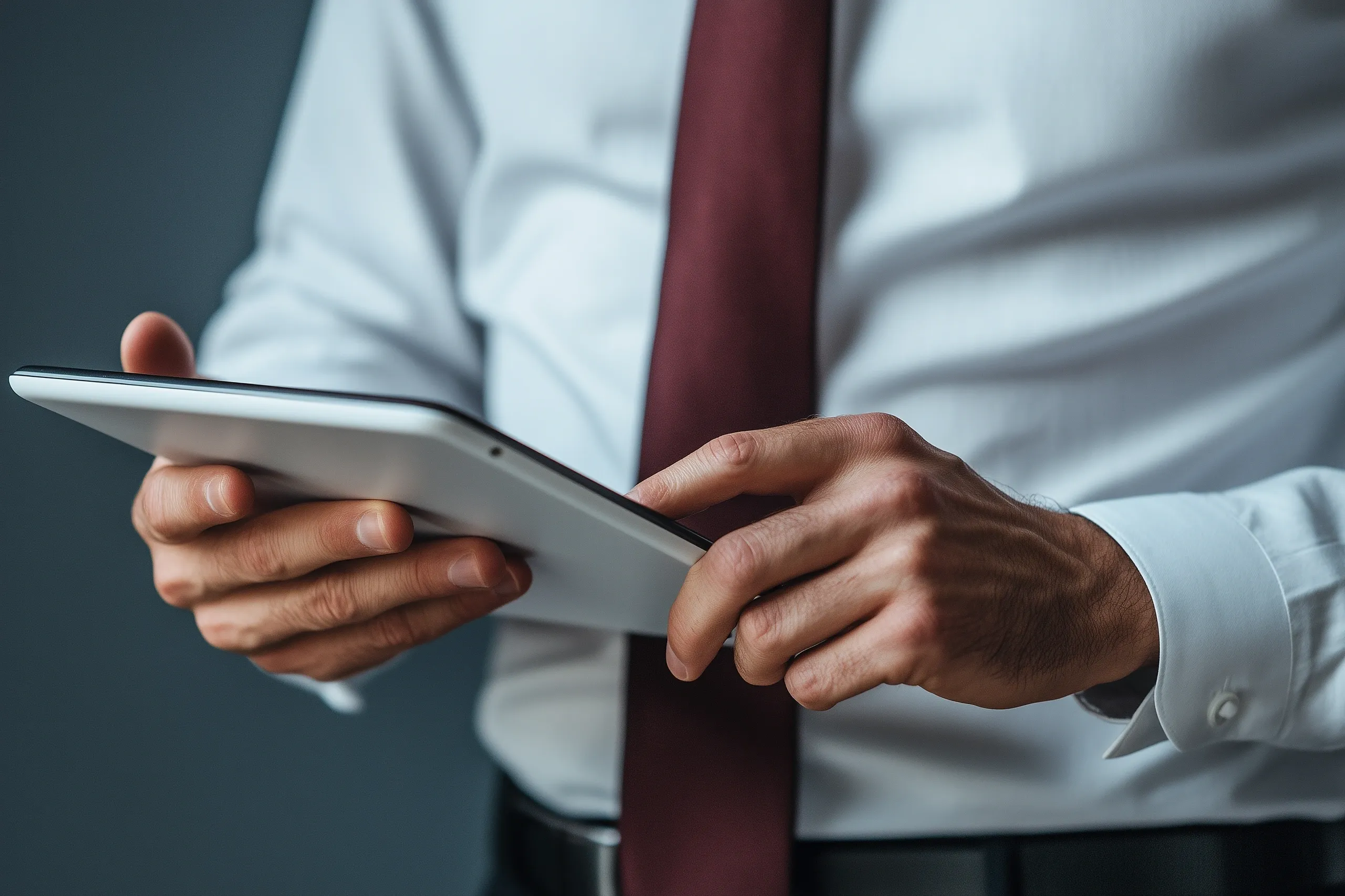 Suited man working on a tablet